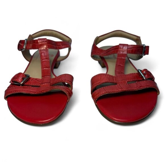 MARC JOSEPH Women's Terrace Round Toe Flat Sandals - Red Croc, Size US 7 - Picture 2 of 11